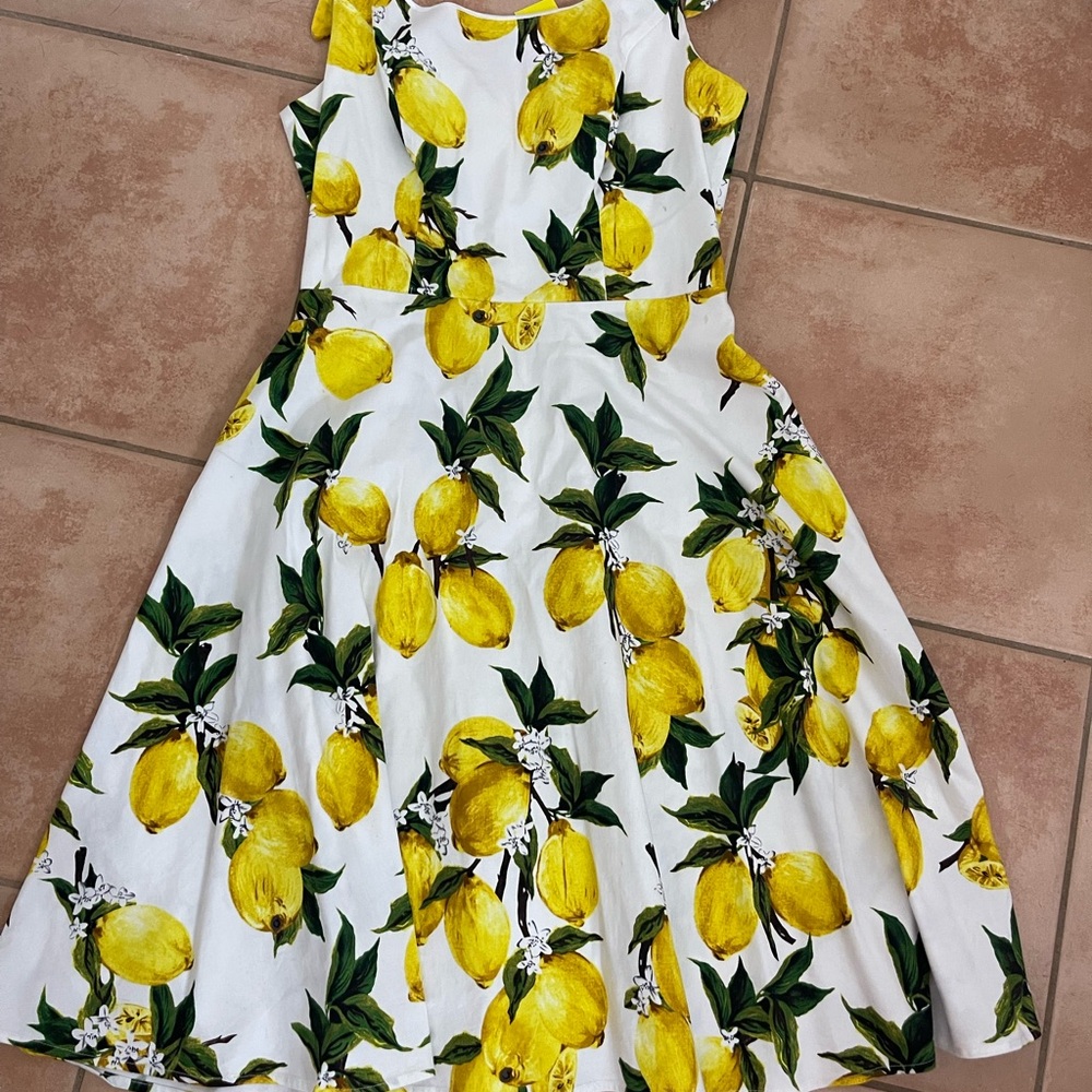 Sleeveless Lemon Print Midi Dress - White & Yellow